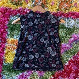 Vintage Free People x Frazier Lawrence Floral Sleeveless Top with Velvet Accents
